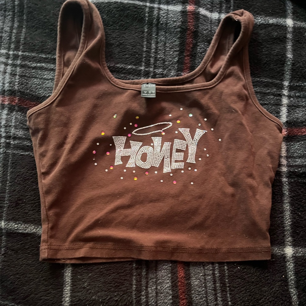 SHEIN Chocolate Brown Crop Top with Sequin Detail